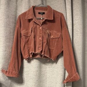 Black Label Cropped Corduroy Pink Rust Jean Jacket